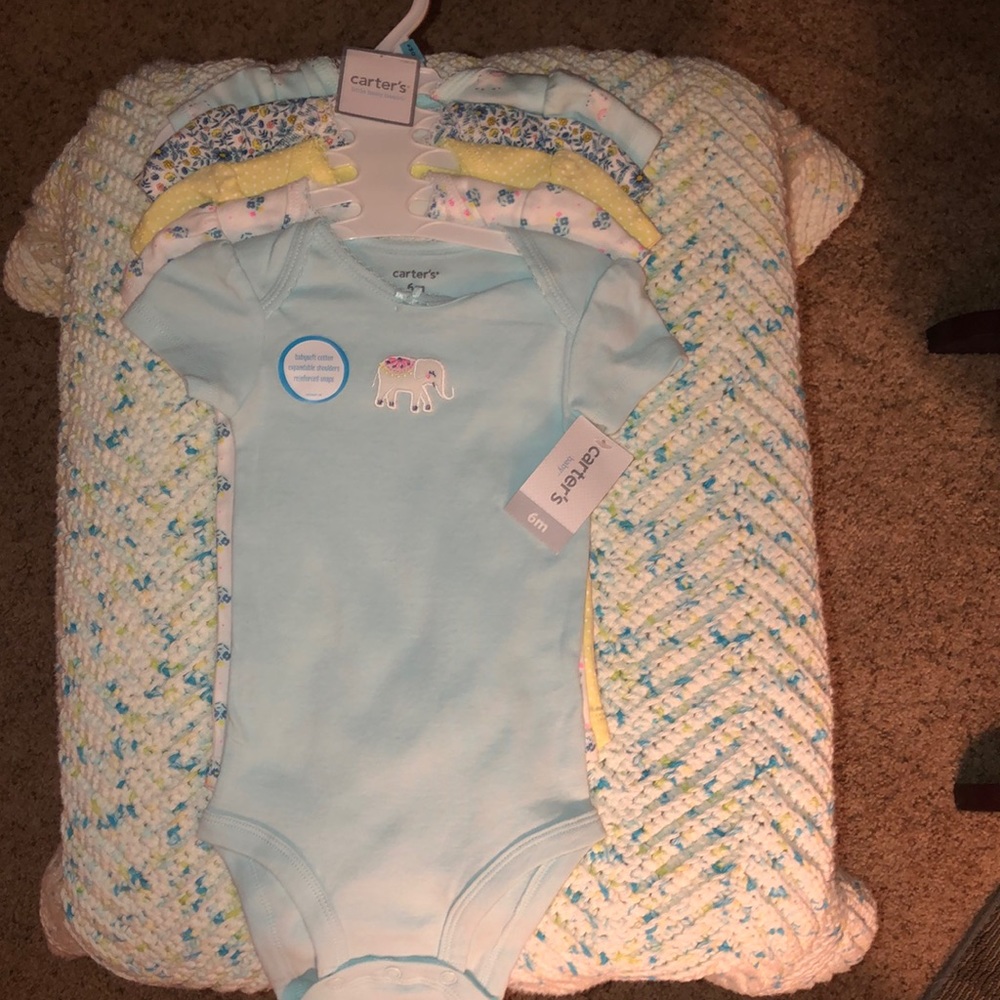 6M babygirl blue/green onesie set